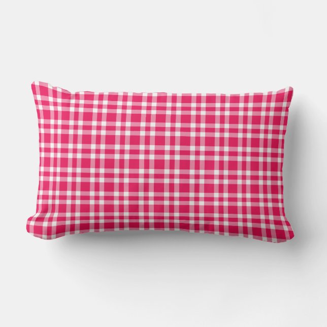 Pink White Plaid Pattern Lumbar Cushion (Front)