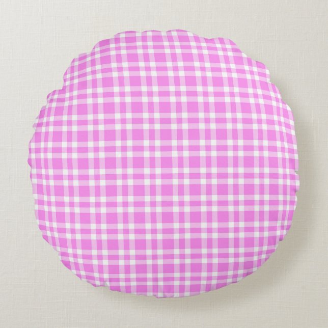 Pink White Plaid Pattern Round Cushion (Front)