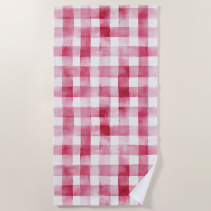 Pink White Plaid Stripes Birthday Beach Towel