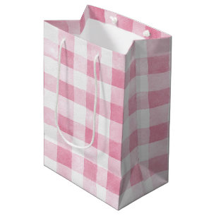 Pink White Plaid Stripes Birthday Medium Gift Bag