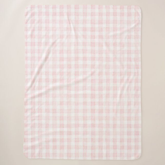 Pink White Plaid Stripes   Sherpa Blanket (Front)