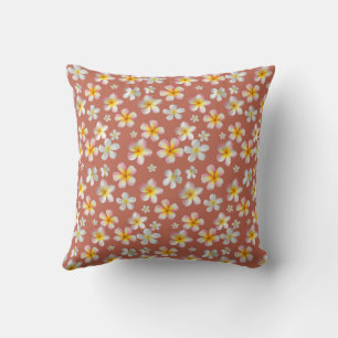 Pink & White Plumeria Flowers on Apple Cider Colou Cushion