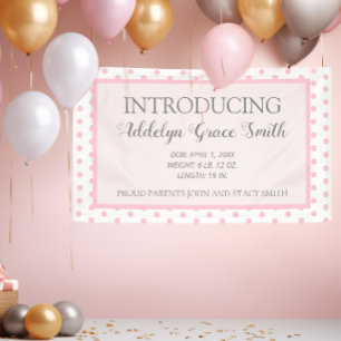 Pink White Polka Dot Baby Girl Shower Introduction Banner