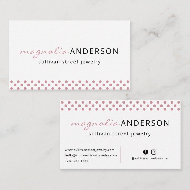 Pink White Polka Dot Border  Business Card (Front/Back)