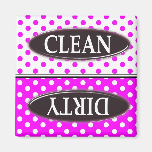 Pink & White Polka Dot CLEAN-DIRTY DISHWASHER MAGN Magnet (Front)