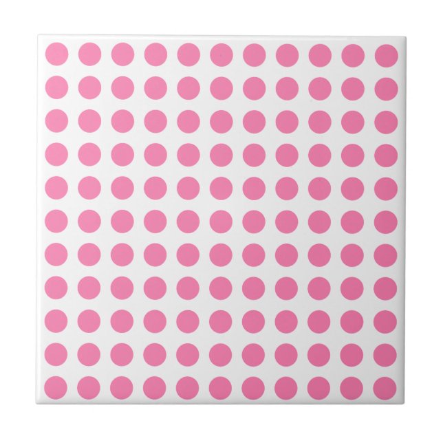 Pink White Polka Dot Girly Ceramic Tile (Front)