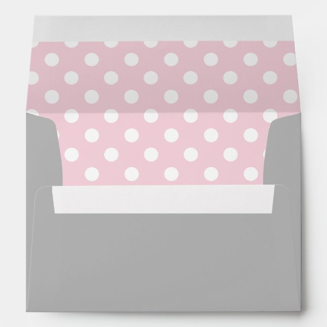 Pink & White Polka Dot Grey Return Address Envelope (Back (Bottom))