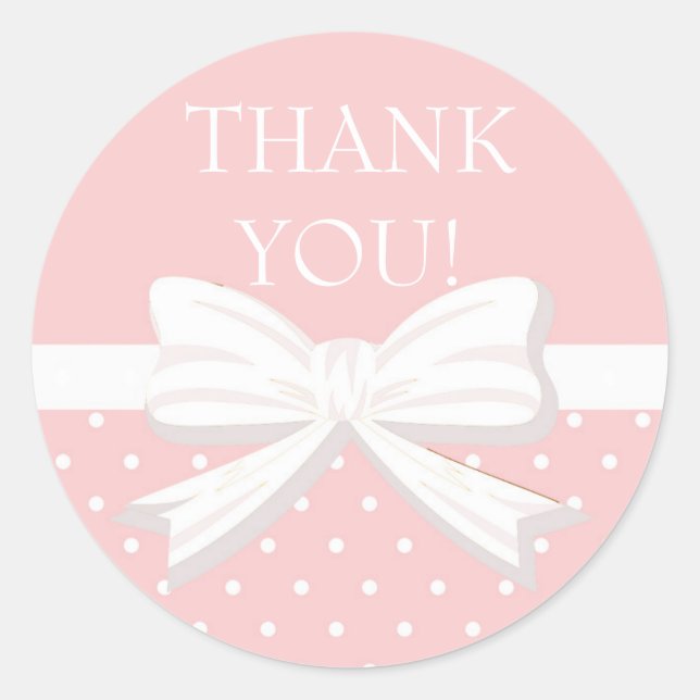 Pink White Polka Dot Little Girl Thank You Classic Round Sticker (Front)