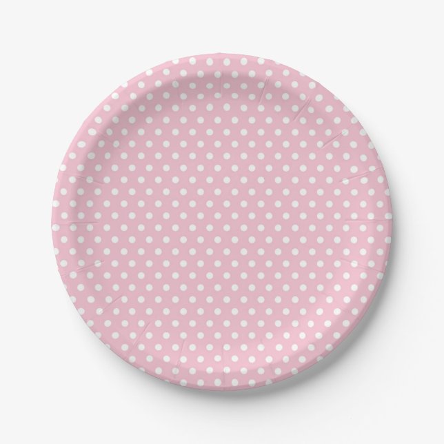 Pink White Polka Dot Paper Plates (Front)