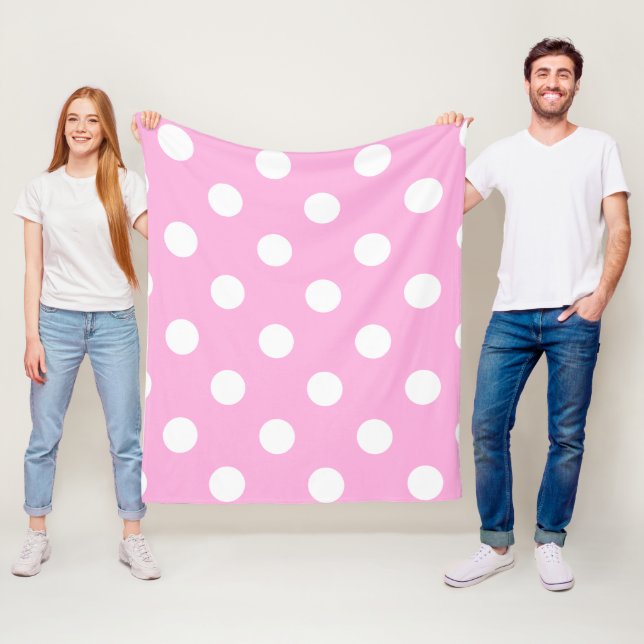 Pink White Polka Dot Pattern Fleece Blanket (In Situ)