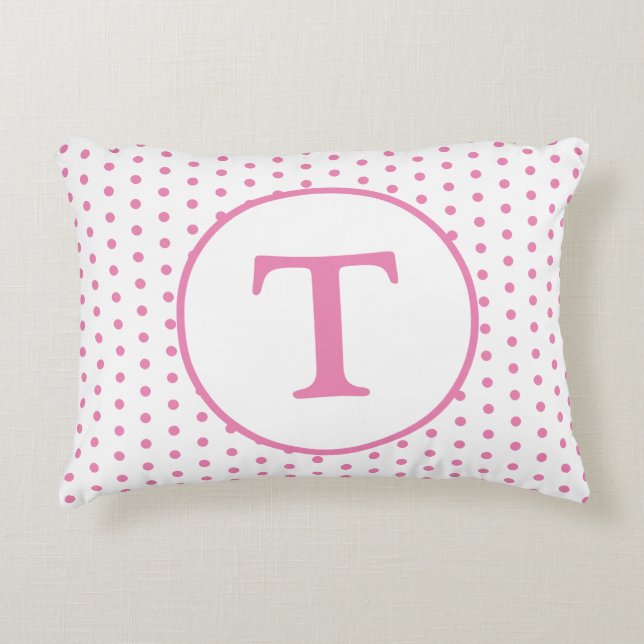 Pink & White Polka-Dot Personalised Accent Pillow (Front)
