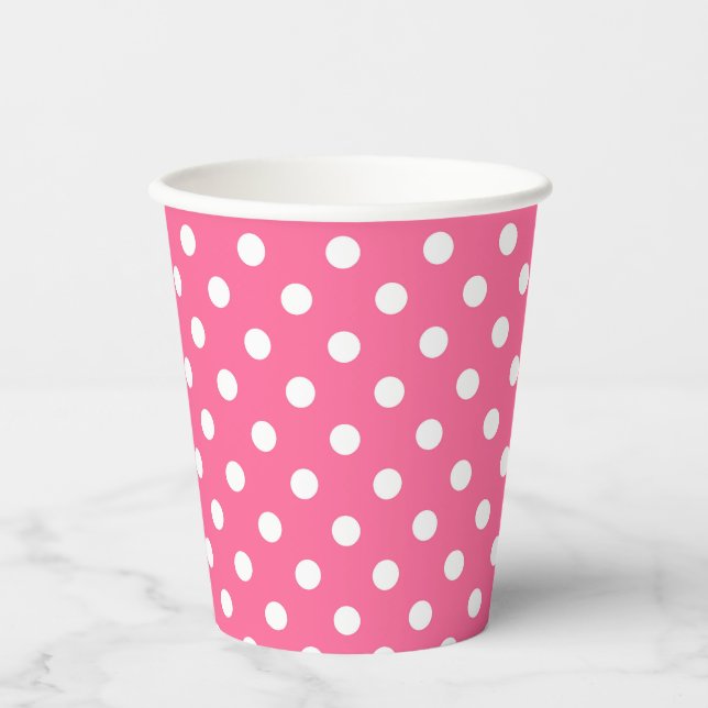 Pink White Polka Dots Design Paper Cups (Front)