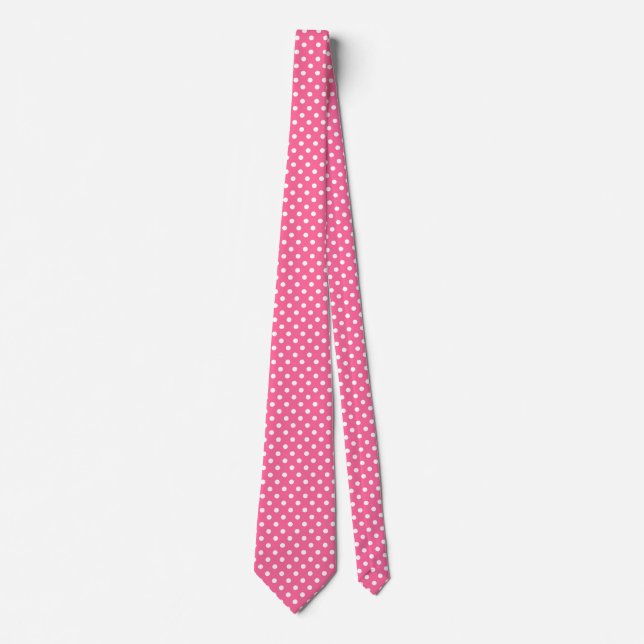 Pink White Polka Dots Design Tie (Front)