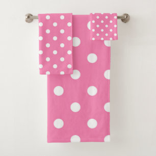 Pink & White Polka Dots Dot Bath Towel Set