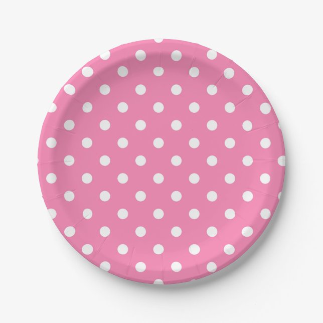 Pink & White Polka Dots Dot Birthday Party Paper Plate (Front)