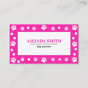 Pink & White Polka Dots Paw Prints Business Card