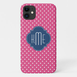 Pink White Polka Dots Quatrefoil Monogram Case-Mate iPhone Case