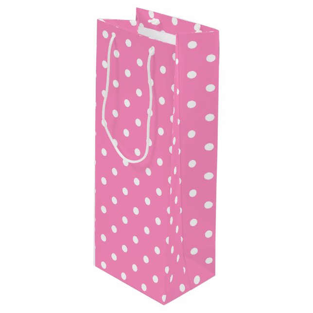 Pink White Polka Dotted Pattern For Her Template Wine Gift Bag (Front Angled)