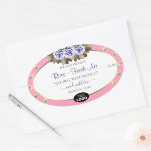 Pink White Product Labels Blue Roses Jewels Logo