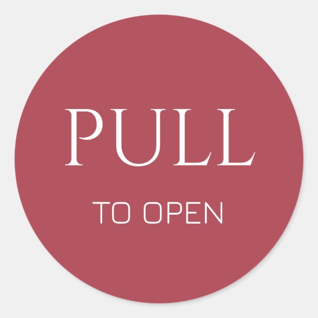 Pink  White Pull to Open Door Sign Classic Round Sticker (Front)