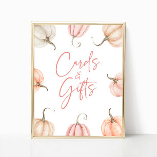 Pink White Pumpkin Fall Autumn Cards & Gifts Sign