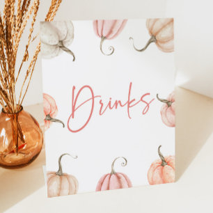 Pink White Pumpkin Fall Autumn Drinks Party Pedestal Sign
