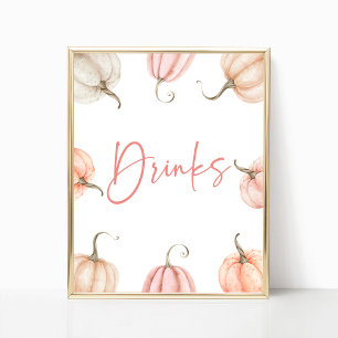 Pink White Pumpkin Fall Autumn Drinks Party Sign