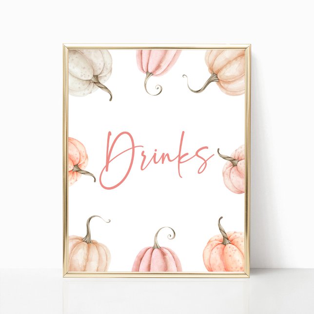 Pink White Pumpkin Fall Autumn Drinks Party Sign (Creator Uploaded)