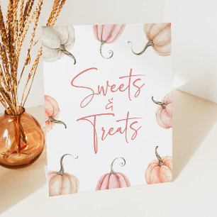 Pink White Pumpkin Fall Sweets and Treats Pedestal Sign