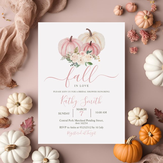 Pink White Pumpkin Peach Flowers Bridal Shower Invitation (Creator Uploaded)
