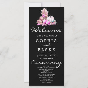 Pink & White Pumpkins Fall Black Wedding Program