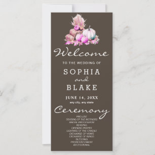 Pink & White Pumpkins Fall Brown Wedding Program