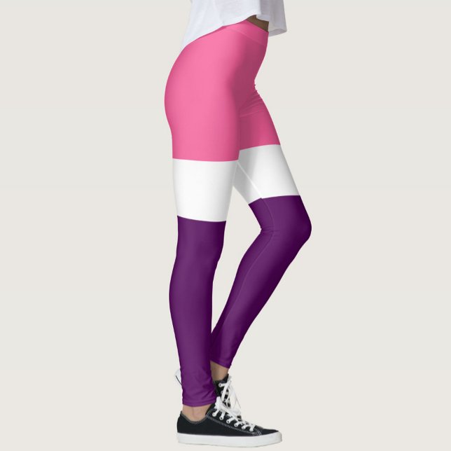 Pink White Purple Plain Colour Block Design  Leggings (Creator Uploaded)