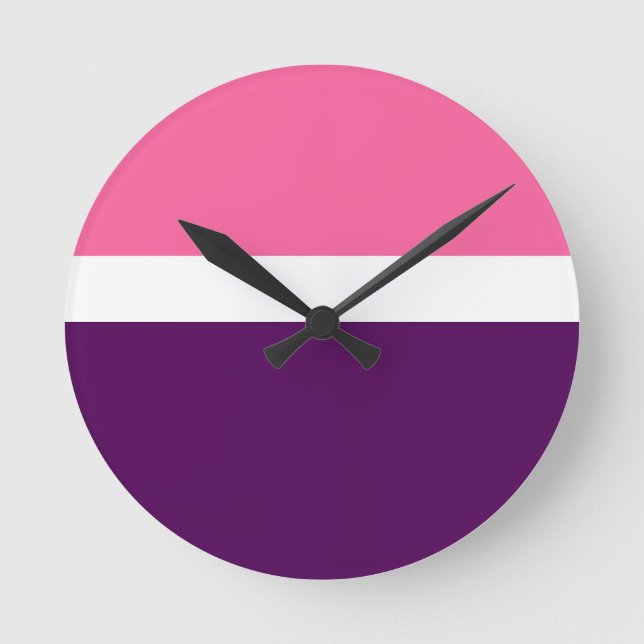 Pink White Purple Plain Colour Block Design  Round Clock (Front)