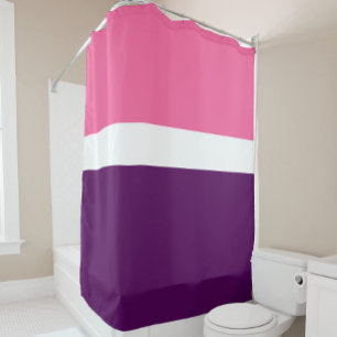 Pink White Purple Plain Colour Block Design  Shower Curtain