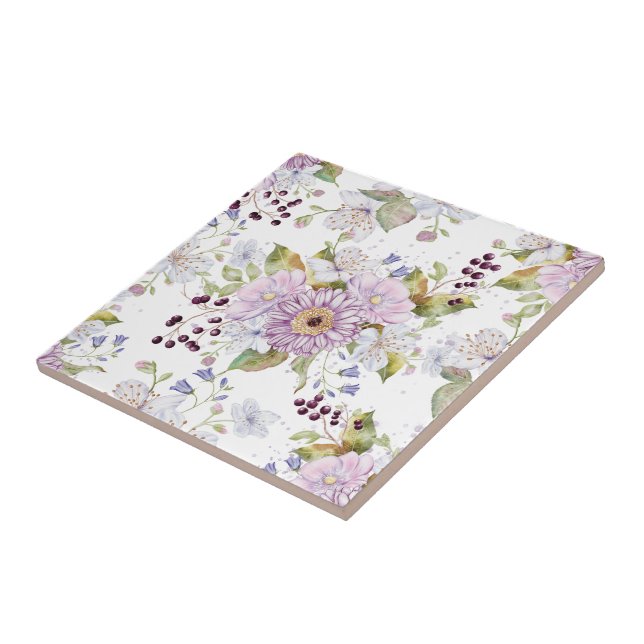 Pink White Purple Watercolor Wildflower Tile (Side)