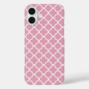 Pink white quatrefoil  iPhone 16 plus case