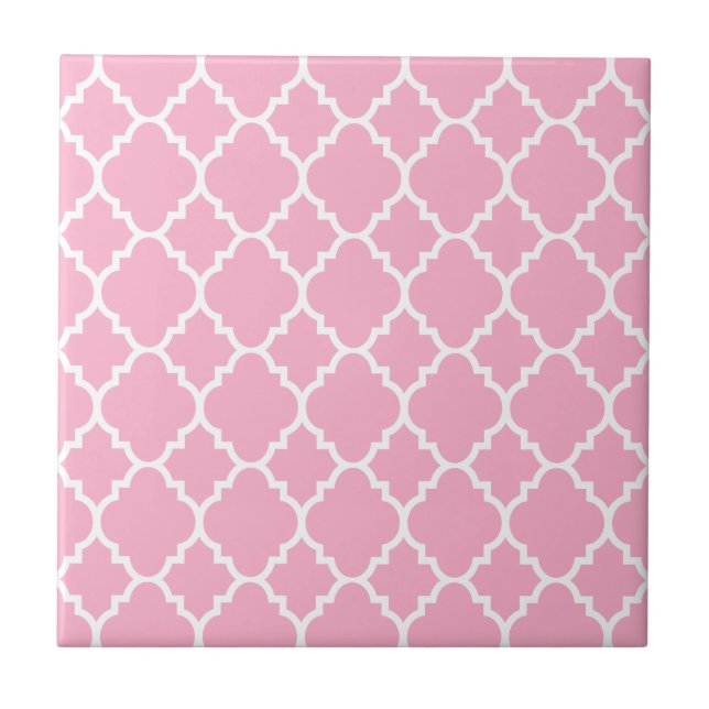 Pink White Quatrefoil Moroccan Pattern Tile (Front)