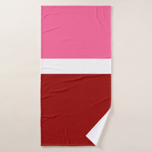 Pink White Red Color Block Style Design Bath Towel