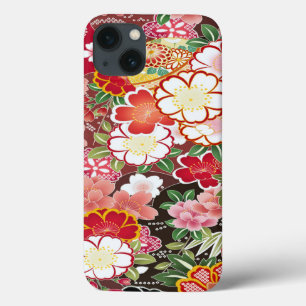 Pink White Red Oriental Japanese Kimono Floral iPhone 13 Case