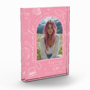 Pink White Retro Hand Drawn Graduation Photo Block