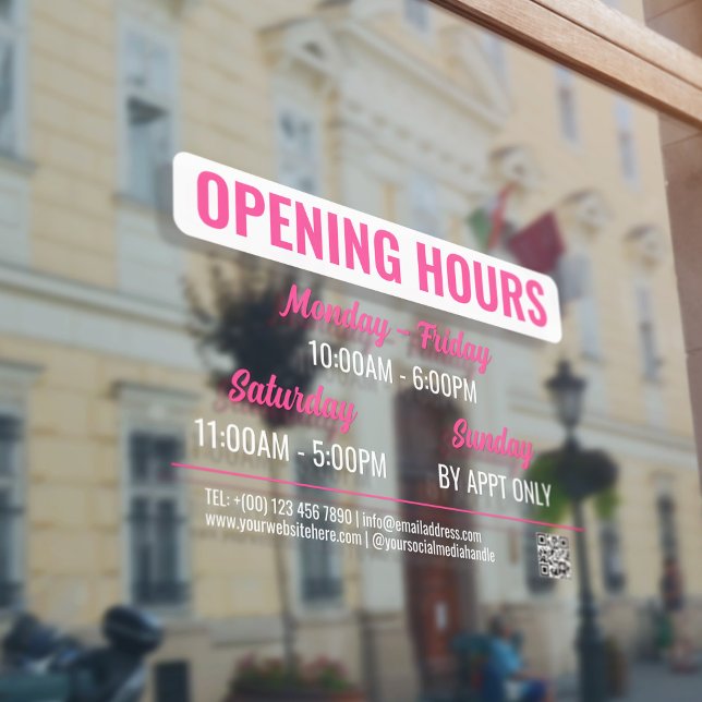 Pink & White Retro Script QR Code Opening Hours (Creator Uploaded)