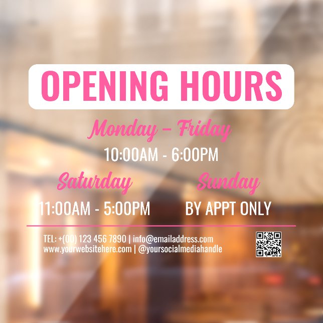 Pink & White Retro Script QR Code Opening Hours (Sheet 2)