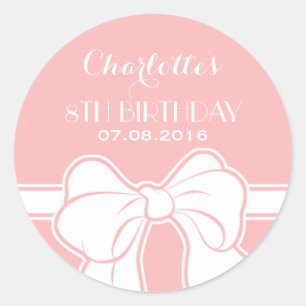 Pink White Ribbon Bow Girl Birthday Party Sticker