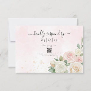 Pink & White Rose Blooms RSVP Card