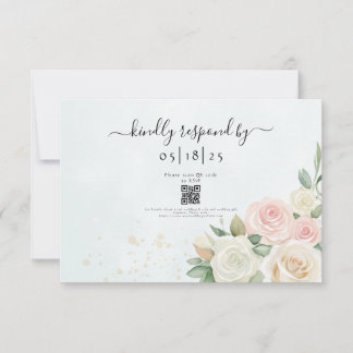 Pink & White Rose Blooms RSVP Card