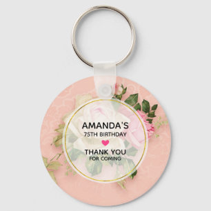 Pink & White Rose Bouquet Birthday Key Ring