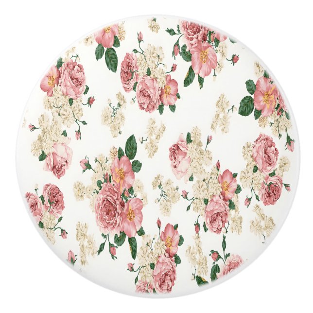 Pink White Rose Bouquet Drawer Knob (Front)