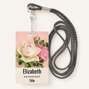 Pink & White Rose Bouquet ID Badge