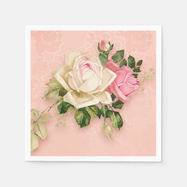 Pink & White Rose Bouquet Napkin (Front)